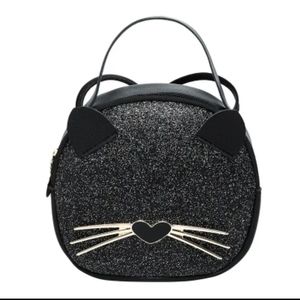 Girls Kitty Cat handbag purse, w/ crossbody strap. Sparkly front, solid body.